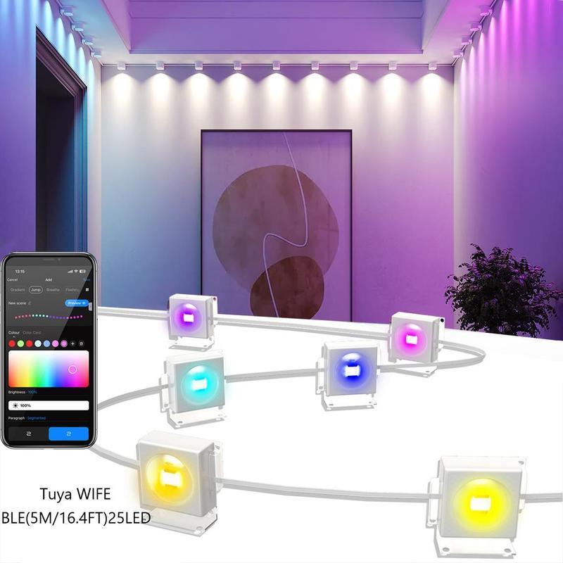 LED String Light, 1 Count Smart LED String Light with Remote Control & APP Connection Function, Indoor Wall Light RGB String with Color Changing & Music Sync 6