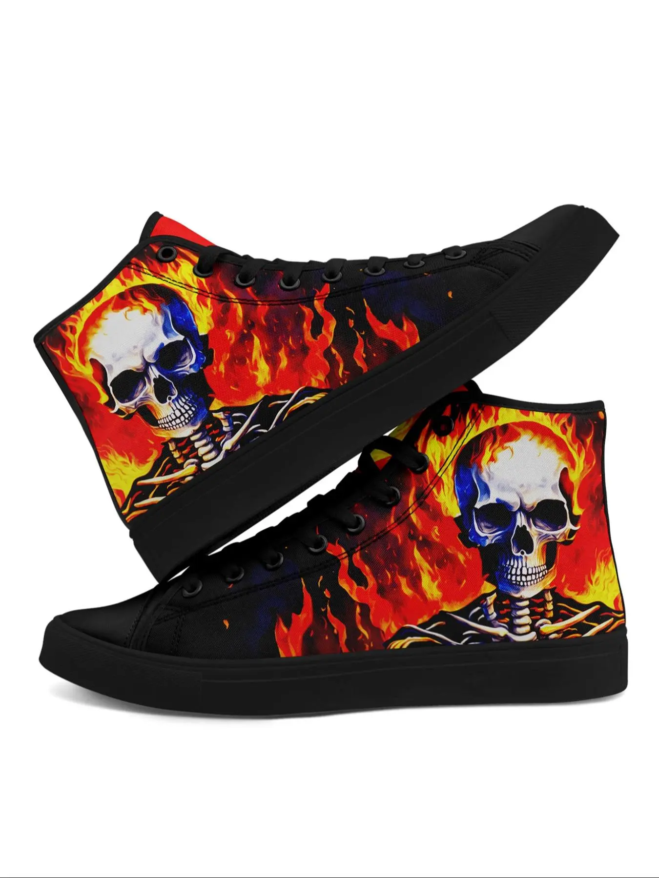 Men's Fashionable Random Skull Print Lace Up High Top Sneakers, Casual Comfortable Breathable Sports Shoes, Male All-match Round Toe Shoes for Daily Wear, Closed