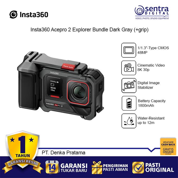 Gambar Insta360 Ace Pro 2 Explorer Bundle Dark Gray 8K AI Action Camera Plus Grip Waterproof dari Sentra Digital Kota Surabaya Tokopedia