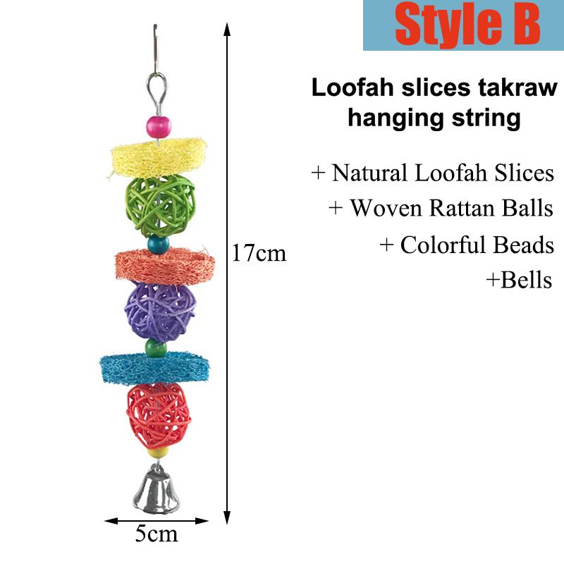 Product Introduction of Parrots Bird Chewing Toy Rabbit Hanging Bell Bite Rattan Ball Molar Toys Parakeet Birdcage Decoration Hamster Chew Toys צעצועים 23