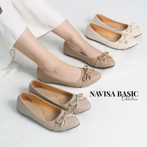 Sepatu Wanita Flatshoes Wanita Motif Pita Mutiara Super Empuk Navisa Basic collection Melstorjkt Winod Damelia Vivinichi Clavio sepatu  korea
