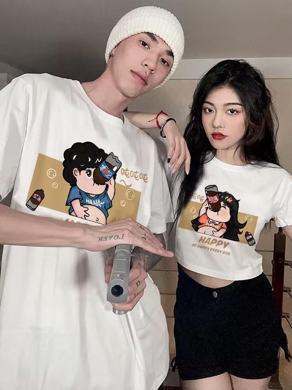 Product Introduction of Summer printed crewneck T-shirt simple fashion Harajuku Korean shorts sleeve temperament couple top 12