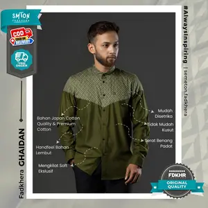 Koko Fadkhera GHAIDAN baju kemeja pria modern warna green army lengan panjang pendek katun jepang premium