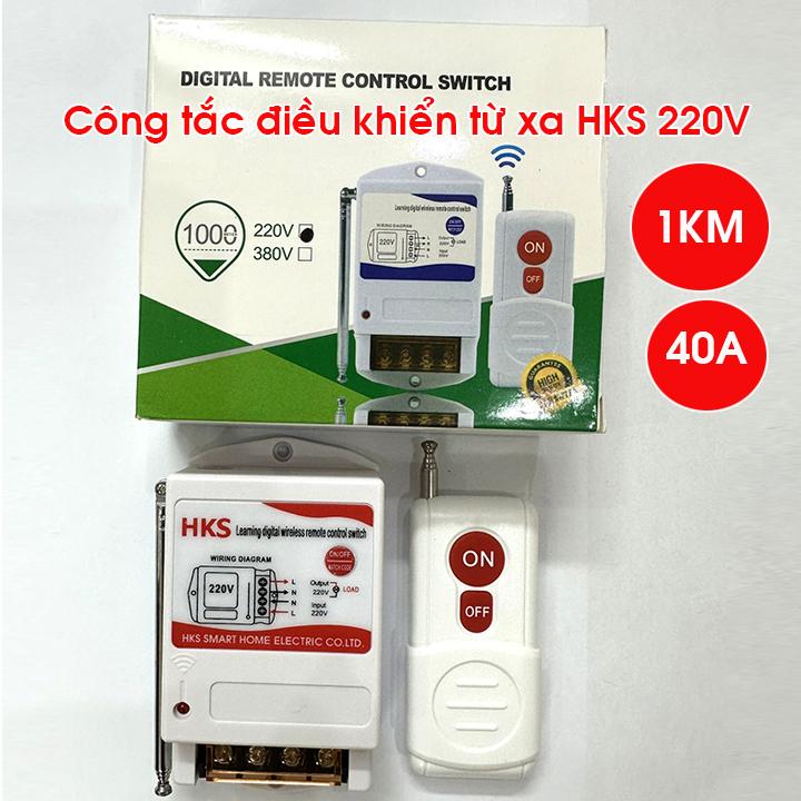 Bộ công tắc điều khiển từ xa HKS 1000m 220v 40A điều khiển bật tắt máy bơm nước máy rửa xe từ xa không dây