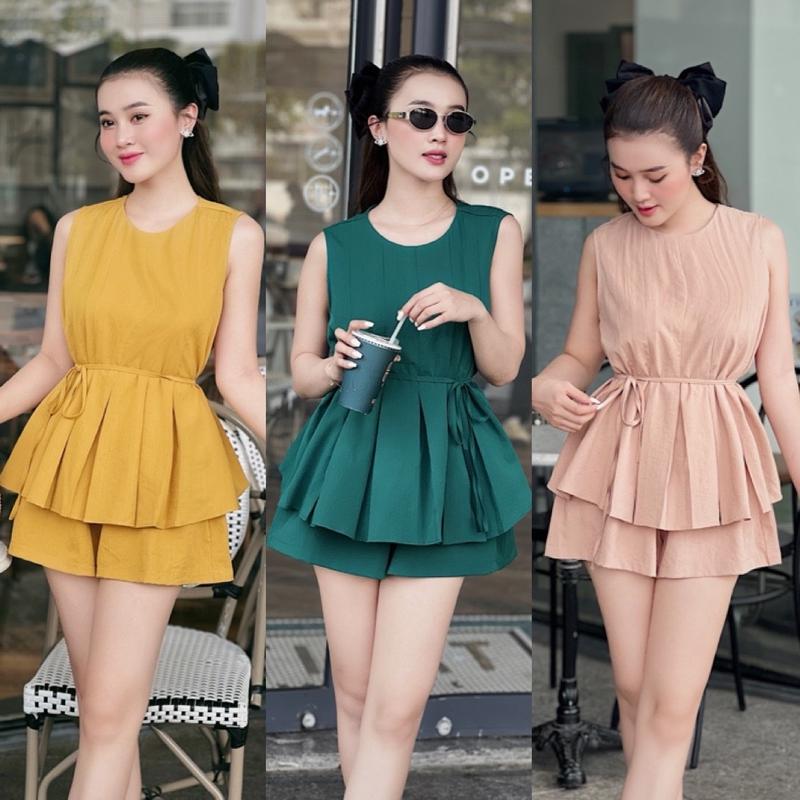 Quần Áo Nữ Hot Trend Set xinh áo xếp ly form suông rộng + quần short lưng thun ( Chất linen ) Women Top