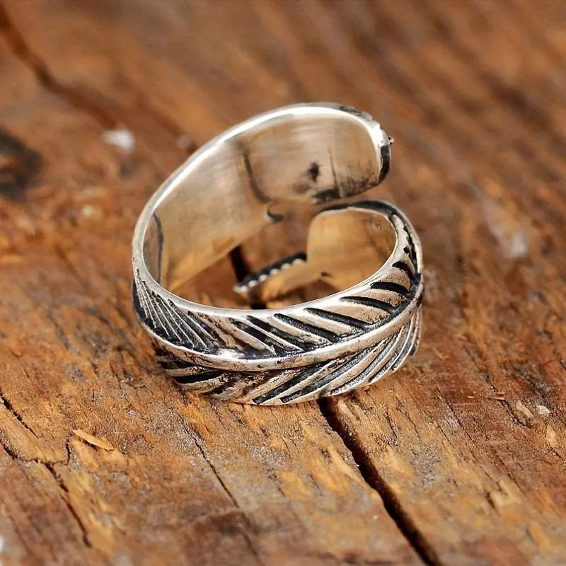 Vintage Feather Leaf Turquoise Ring 4