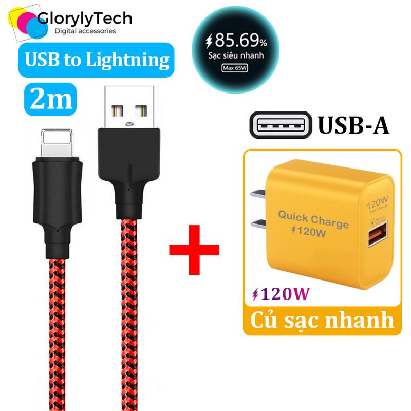 【USB to Lightning - 2m Dây Sạc Nhanh Cap Sạc 120W Hỗ trợ truyền dữ liệu cáp sạc nhanh,Chất liệu dây nylon Chống gãy Chống cuộn dây,Cho iP14 Pro 13 12 Pro Max 11 XSM XR 8 7 6 pad