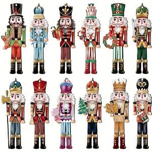 12 piezas de Decoraciones de Madera para Árbol de Navidad, Adornos de Cascanueces de 8 cm y 13 cm, Accesorios Colgantes para Fiestas, Regalo Perfecto para Familia y Amigos