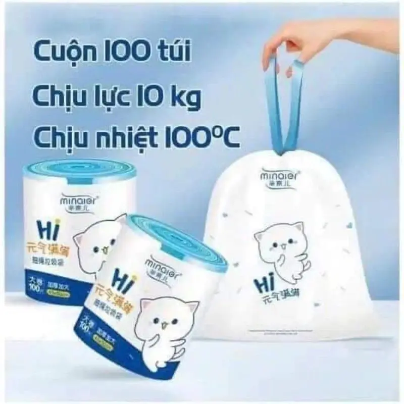 COMBO 3 Túi (300 túi) cuộn 100 TÚI ĐỰNG RÁC CÓ DÂY RÚT, TIỆN LỢI CHỐNG RÒ RỈ NƯỚC, KHÔNG SỢ BẨN TAY Kitchen 0