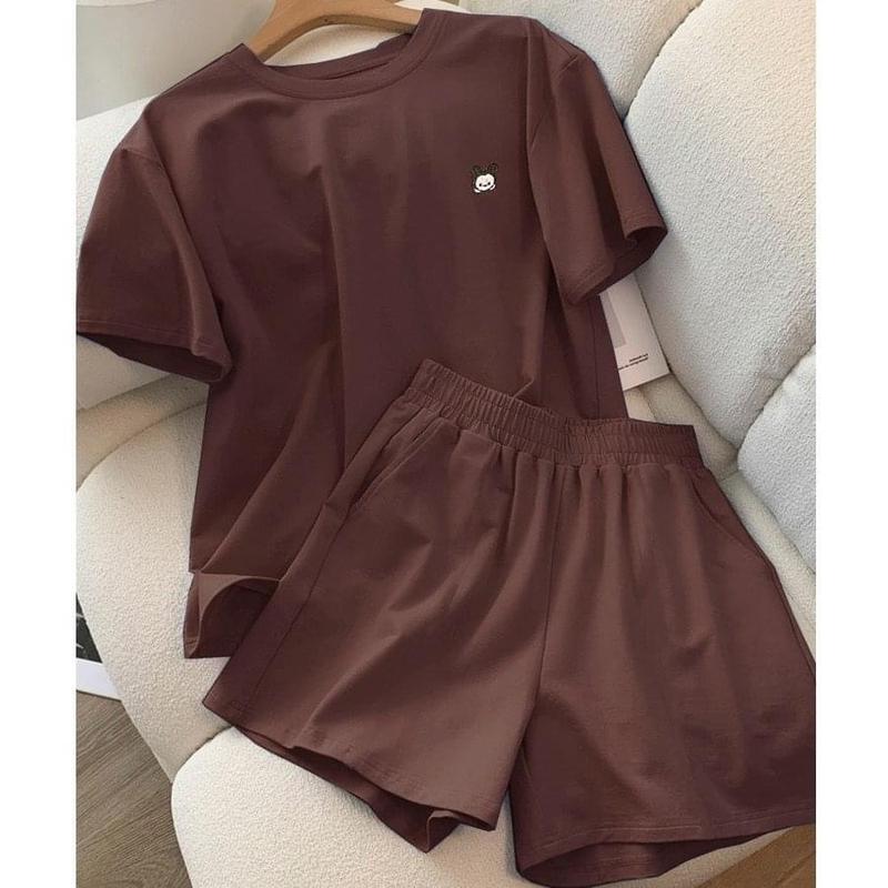 Set bộ đùi chất cotton su phom rộng mặc nhà cho nữ rẻ đẹp đơn giản mùa hè bigsize 40-80kg-hình thêu gấu