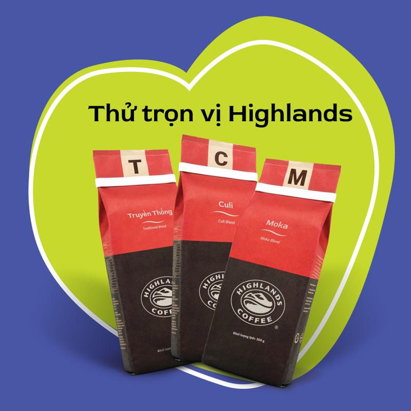 [Combo Trọn Vị] Bộ 3 Cà phê rang xay Culi, Moka, Truyền Thống Highlands Coffee 200g Cafe 5