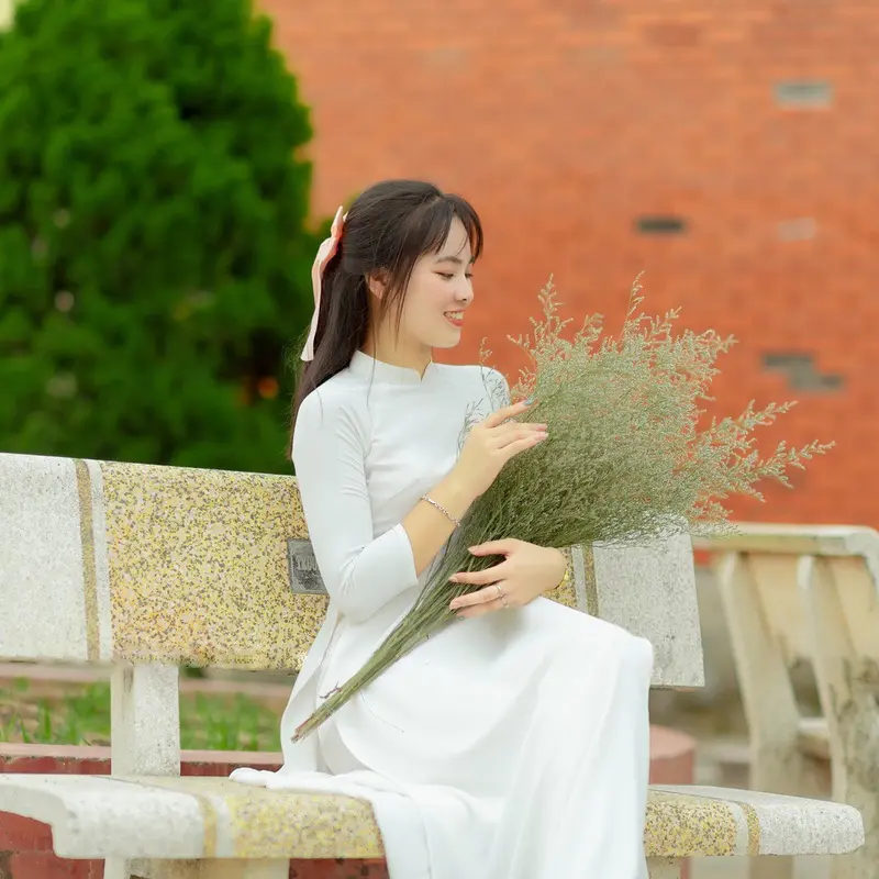 [TAY LỠ]- Áo Dài Trắng Học Sinh Đi Học Truyền Thống May Sẵn Lụa Mỹ Đẹp Cổ Vuông Cho Nữ Sinh 3