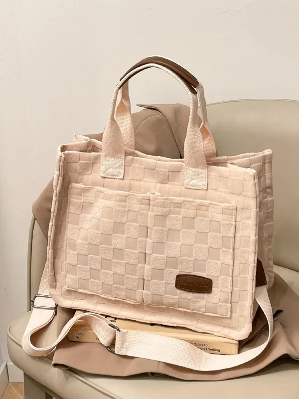 Women's Solid Color Tote Bag, 2025 New Style Fashionable Large Capacity Shoulder Bag for Daily Used, Casual Trendy Versatile High-quality Daily Commuting Bag 2
