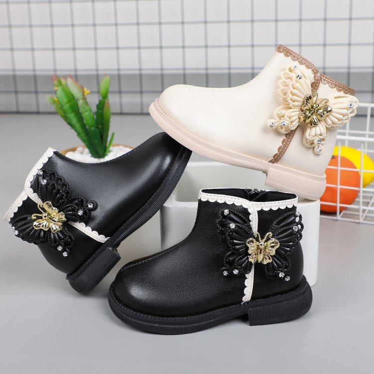 (Nhập Nguyên Hộp) Bốt Bé Gái Da Mềm, Giày Bốt Cho Bé Gái Đính Cánh Tiên Siêu Xinh, Boot Bé Gái Size 26-35