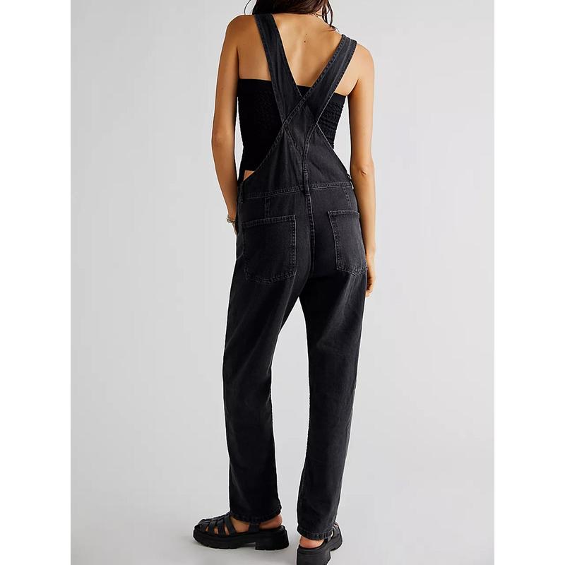 Product Introduction of Women Fashion Denim Long Jumpsuit Casual Spaghetti Strap Wide Leg Romper Pants Summer Baggy Bib Overalls 34