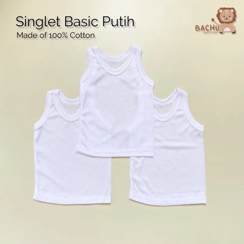 3 Pcs Singlet Kaos dalam Anak Bayi Kutang Polos Putih 2