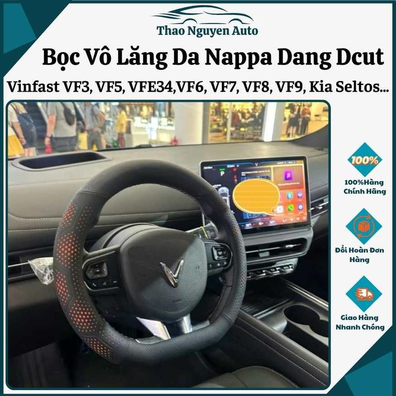 Thảo Nguyên Auto Bọc Vô Lăng Da Nappa Dcut Cho Vinfast VF3 VF5 VFE34 VF6 VF7 VF8 VF9 Kia Seltos Sonet Caren MG XL7 Bảo Hành 2 Năm Không Bong Nổ Da