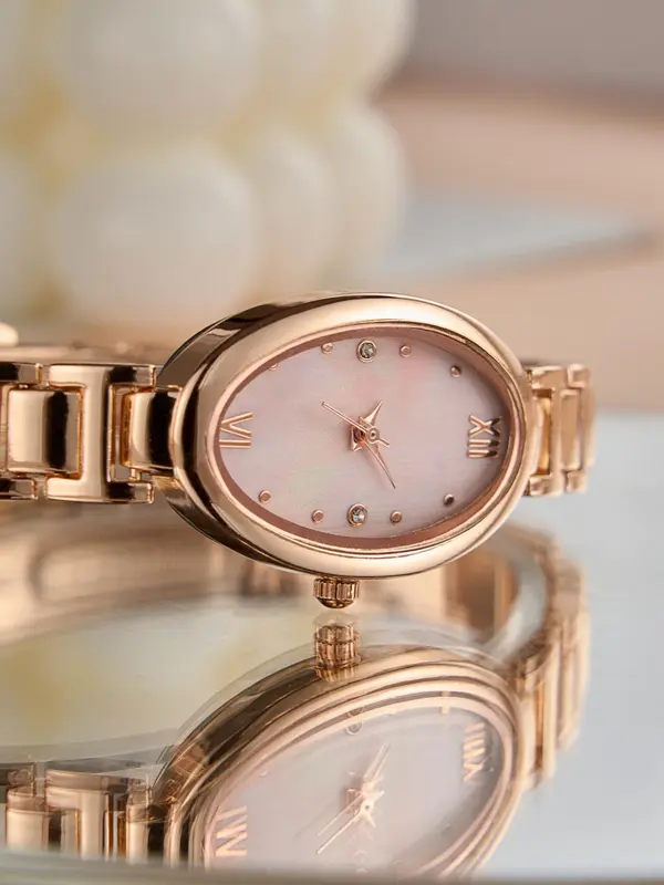 Women's Elegant Oval Dial Quartz Watch, Exquisite Trendy Wristwatch, Fashionable Watch for Women As Gift with Box 3