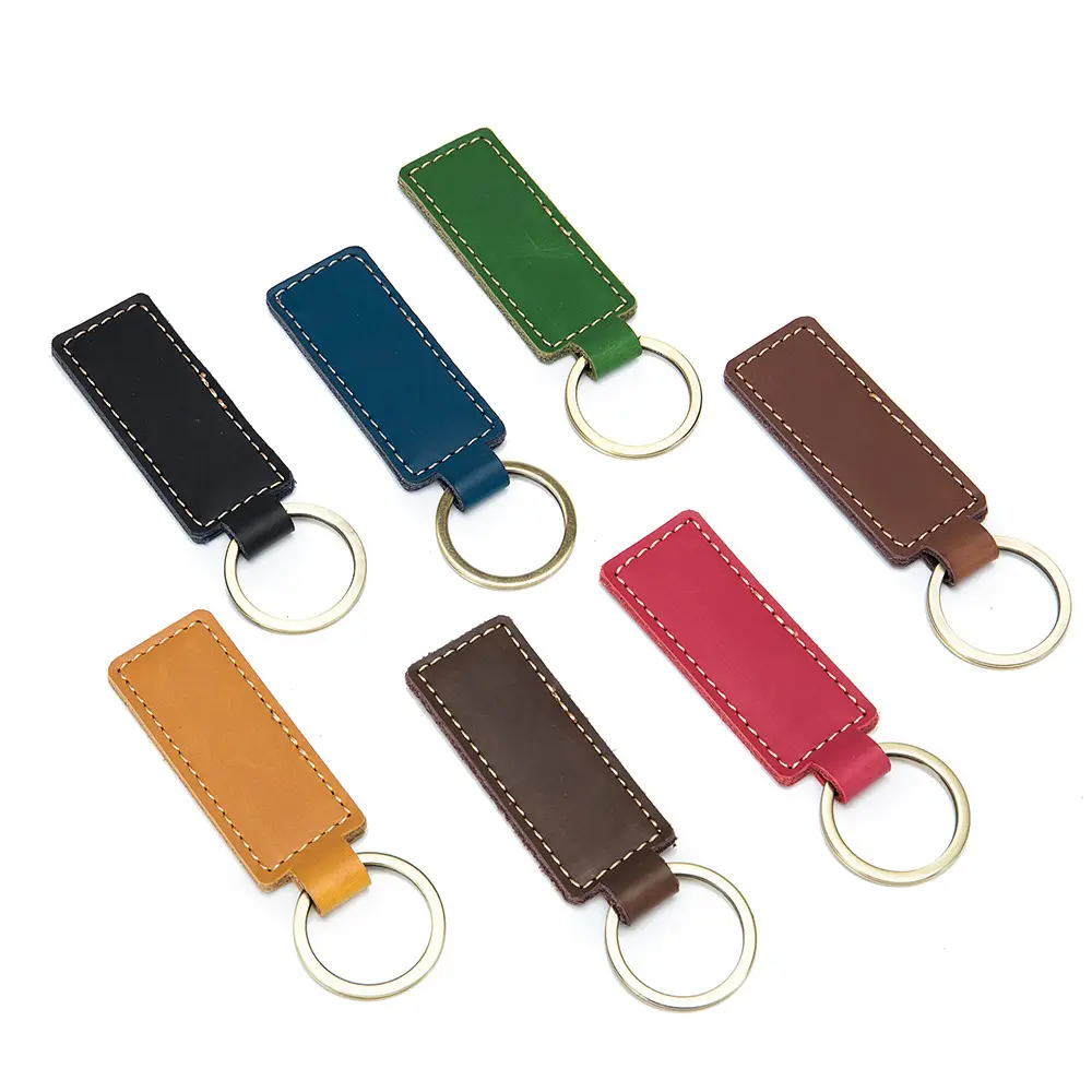 Handmade retro cowhide leather charm keychain car key ring