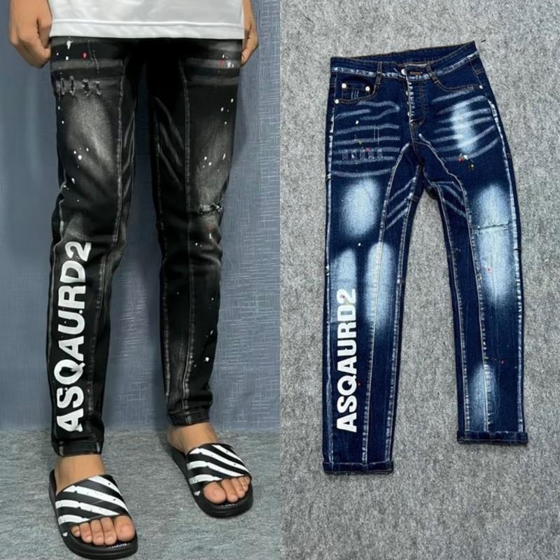 Quần dài jean nam 4 cúc wash chẻ thân in chữ đê quyy ,vẩy sơn xịn phong cách thời trang hottrend Menswear Pants Có Túi