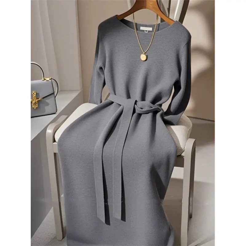 Váy Dệt Kim, FK * k, Dành Cho Nữ, Trang Phục Trang Trọng Mùa Thu, Phong Cách Sang Trọng Sang Trọng, Màu Xám, Hàng Mới Về