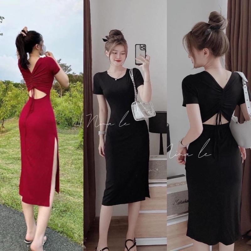Đầm tay ngắn xẻ tà 1 bên có rút dây phía sau thời trang cá tính sexy quyến rũ ( có size lớn dưới 75kg) Dress Nữ 3