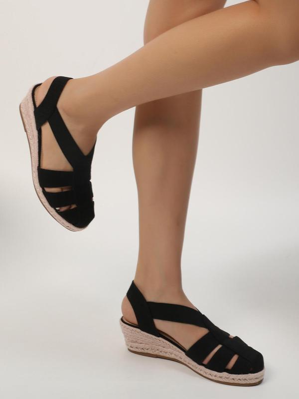 Women's Summer 2024 Fashionable Solid Color Wedge Sandals, Casual Comfortable Slip on Sandals for Summer, Matching Simple Shoes for Outdoor 3