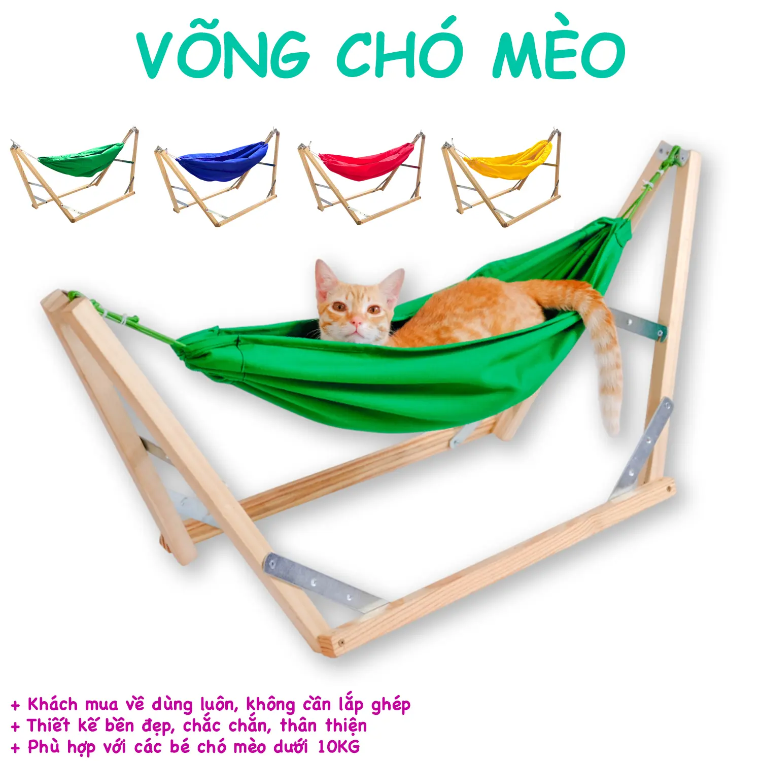 Võng Cho Chó Mèo / Võng Thú Cưng Làm Bằng Gỗ Thiết Kế Thân Thiện Bền Đẹp Phù Hợp Với Các Bé Dưới 10KG