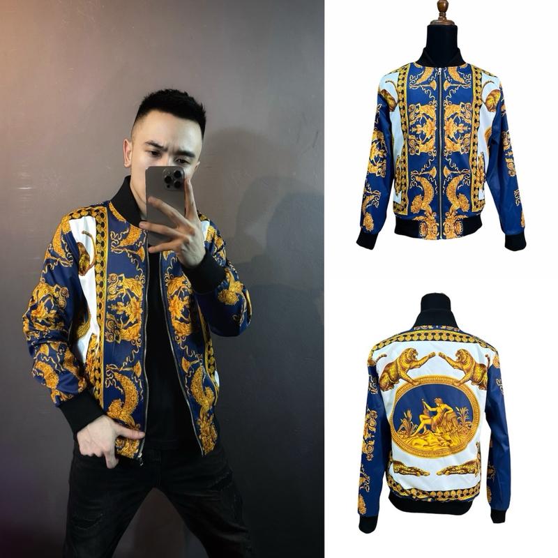 Áo Khoác Gió Lụa Bomber : Hoạ Tiết Hoa Hoàng Gia -New 2024 Menswear Jacket Nam Nhung