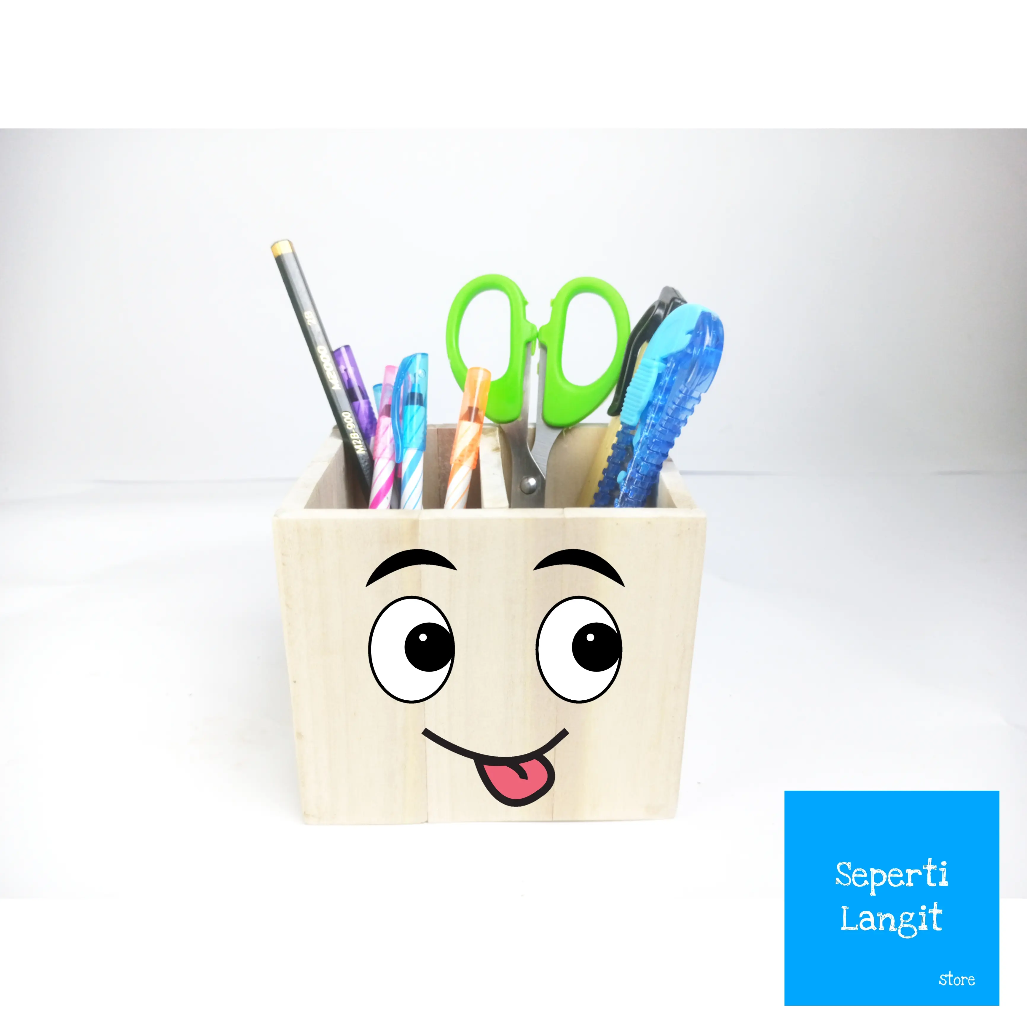 Tempat Pensil Bahan Kayu Unik Aesthetic Dekorasi Kamar Dekorasi Rumah Ekspresi Wajah