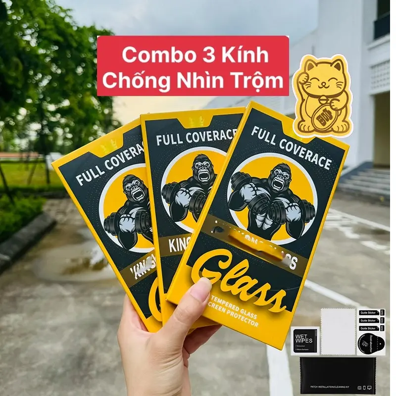 COMBO 3 KÍNH TẶNG 1 MÈO Kính cường lực iphone chống nhìn trộm kingkong glass khung tự dán ip full màn ip 7plus/8plus/x/xr/xsmax/11/12/13/14/15 16 pro max promax plus