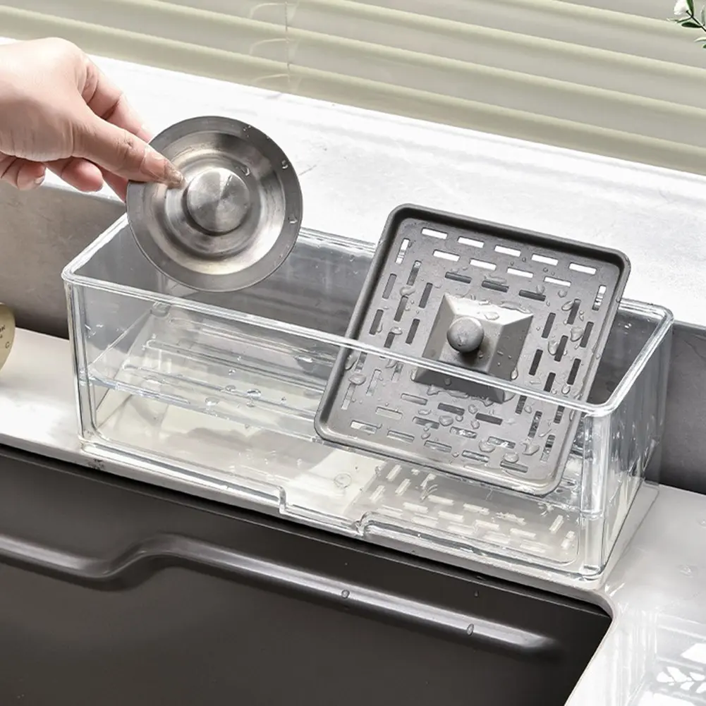 Kitchen Sink Organizer Rack with Self-draining Tray Sponge Holder Basket