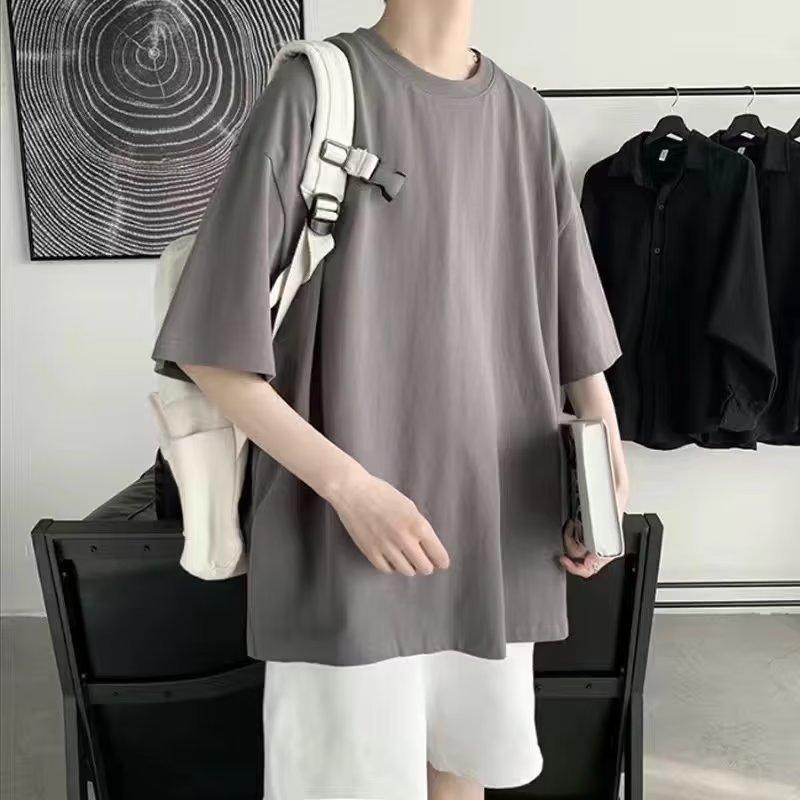 Product Introduction of Summer Short Sleeve T-Shirt for Men Korean Style Loose Trendy Versatile Solid Color Tee Shirt Ins Hong Kong Style Casual Round Neck Top 19