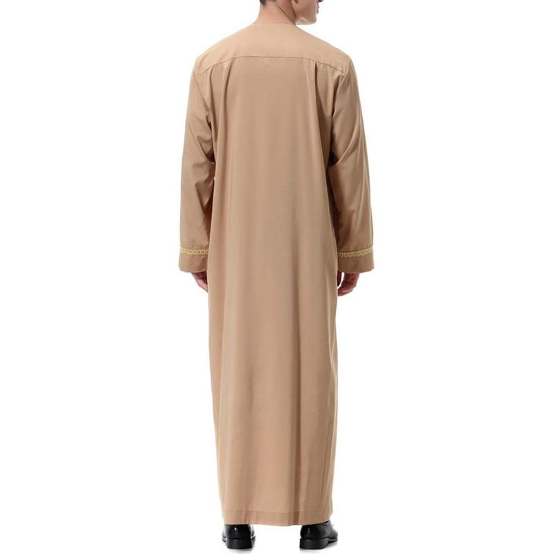 Product Introduction of Men'S Muslim Shirt Kaftan Islamic Royalty Dubai Robe O-Neck Long Sleeve Retro Tunics Abaya Arabic Traditional Costume Men'S Robe 28