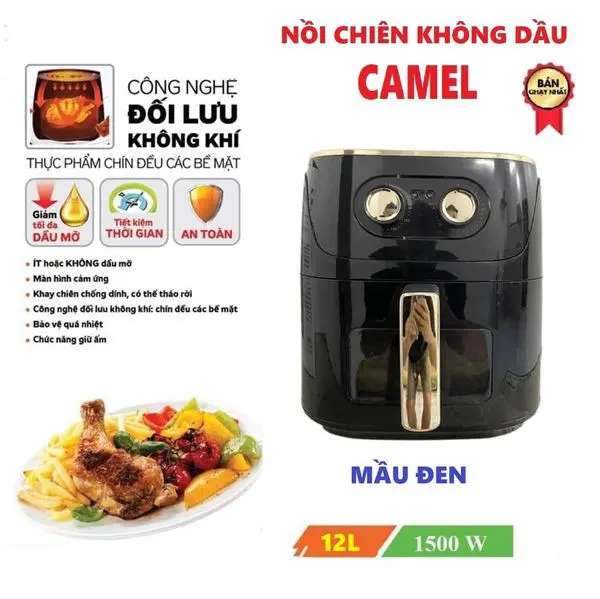 NỒI CHIÊN KHÔNG DẦU CAMEL 12 LIT CÓ KHOANG KÍNH 6