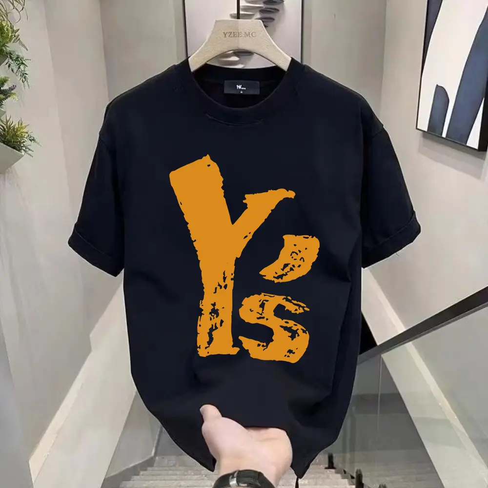 Kaos lengan pendek longgar kasual bermotif huruf Inggris 100% katun untuk pria
