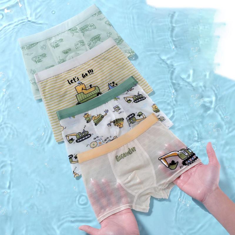 Quần Lót Lụa Dễ Thương, Dành Cho Bé Trai, 4 Cái Mỗi 1 Lô, Quần Đùi Hoạt Hình, Thích Hợp Cho Bé Trai Và Trẻ Em, Đồ Lót Mỏng Mùa Hè, Đồ Lót In Hình Khủng Long 0