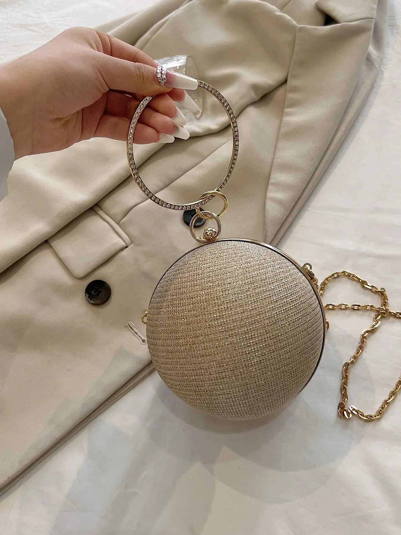 Women's Elegant Glitter Evening Bag, Exquisite Trendy Chain Strap Clutch Bag, Fashionable Bag for Party Decoration