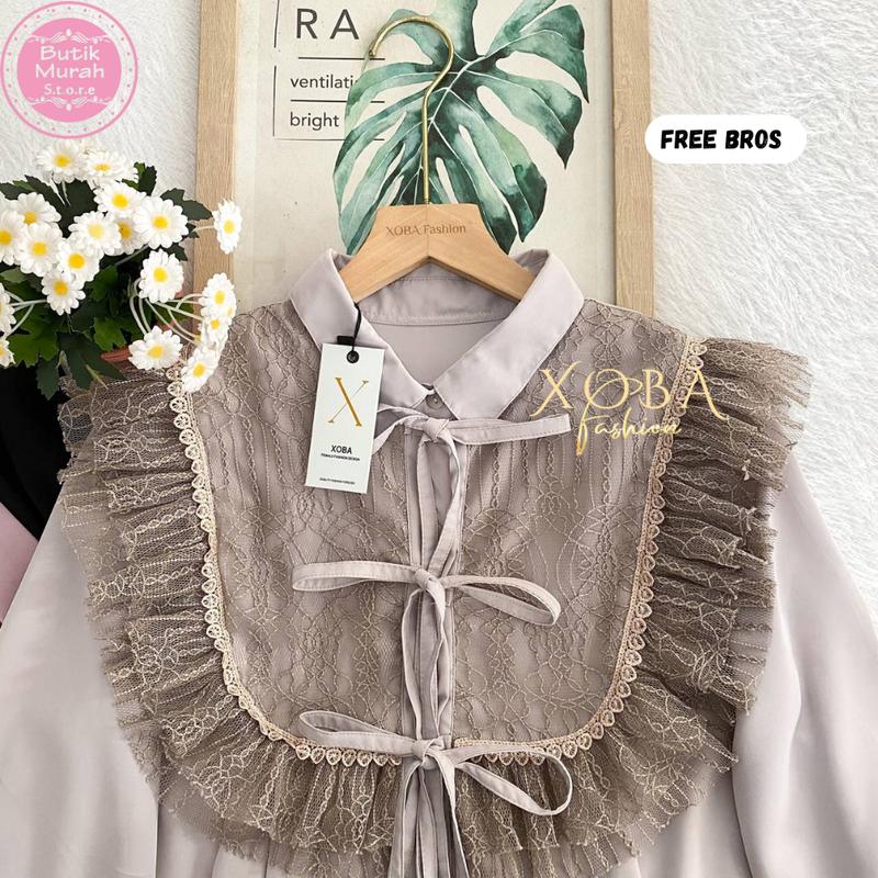 Xoba LD 110,116 cm dan LD 120 cm 3544 Atasan Wanita Blus Poka Baju Panjang Kasual Brokat Renda 4