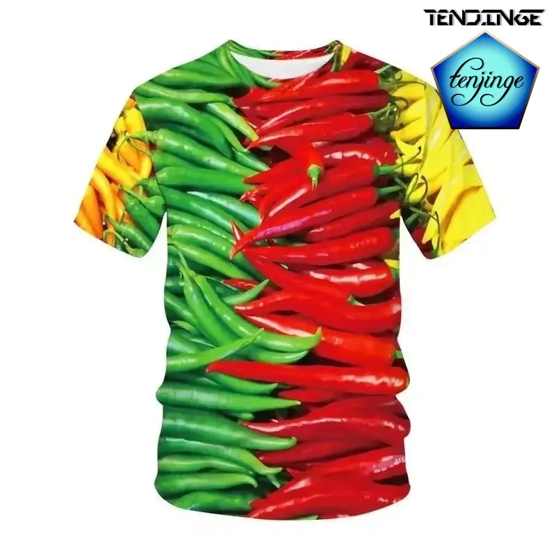 Green Red Pepper 3D Printed T-shirt Vegetables Fruits Pattern Design Cool T Shirts 2024 Summer Fashion Leisure Men's Wear Tees