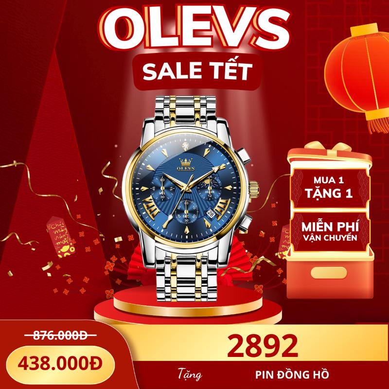 Đồng Hồ Pin Nam Đeo Tay Đẹp Chính Hãng OLEVS-2892 Dây Thép Không Gỉ Kim Giây Phát Sáng Dạ Quang Chống Nước 3ATM Size 41MM