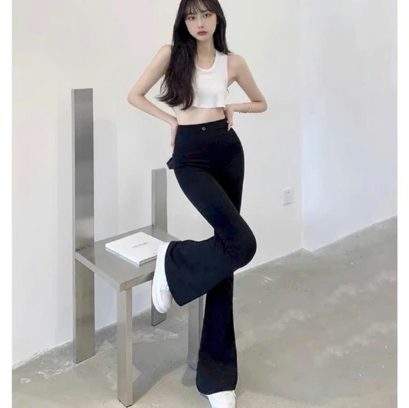 Quần loe khóa trước cạp cao chất  umi hàn mềm mịn 0
