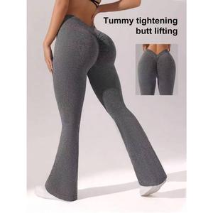 Pantalones de yoga de secado rápido de alta elasticidad sin costuras europeos y americanos, cintura en V, levantamiento de cadera, pantalones acampanados para correr al aire libre para mujeres