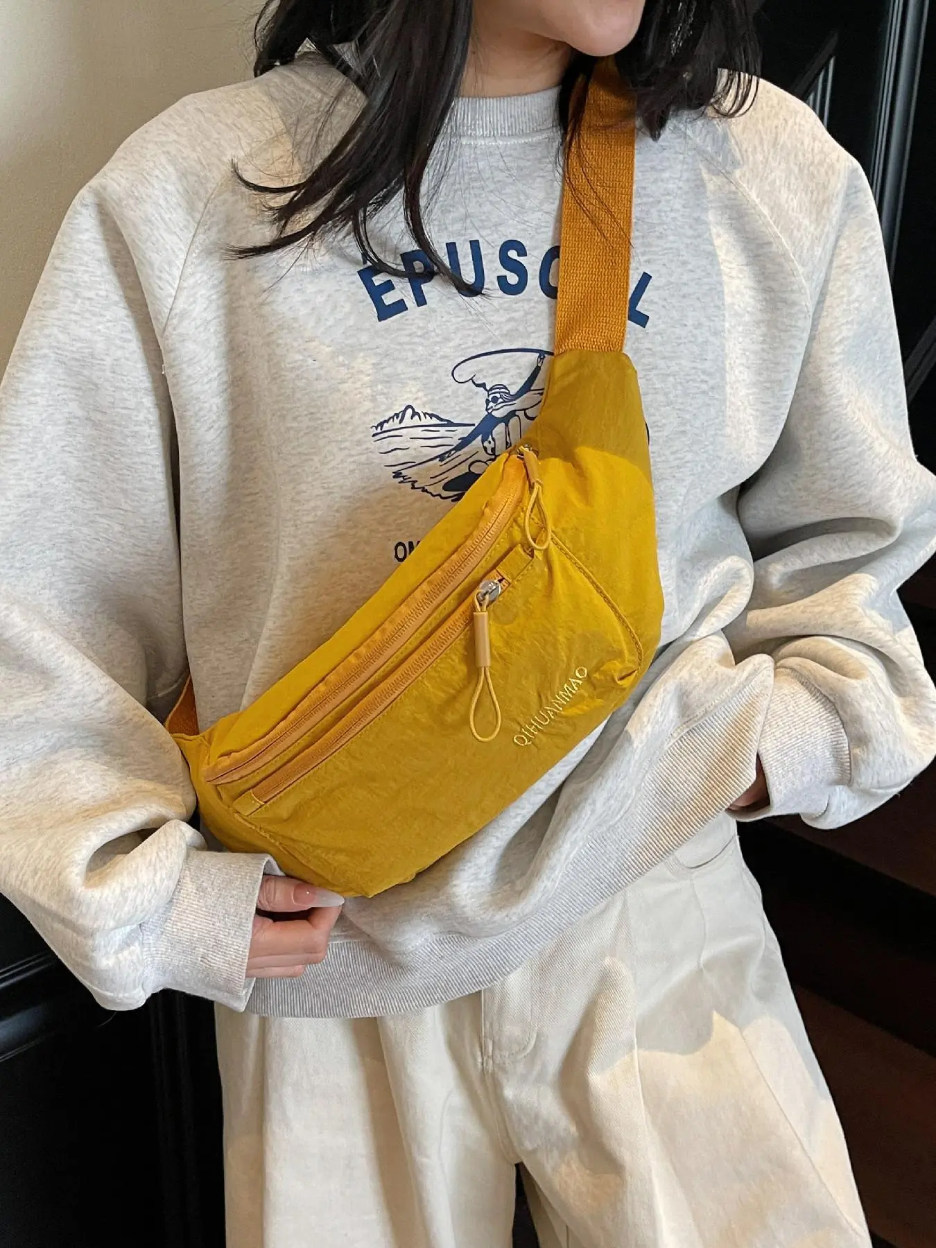 Women's Fashionable Solid Color Fanny Pack, Casual Versatile Zipper Chest Bag for Daily Used, Trendy All-match Sling Bag