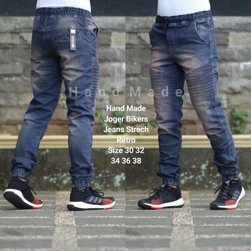 Jogger bikers jeans size 29-38 Bahan Denim strech Black wash/ Retro / Biowash Celana Dewasa 0