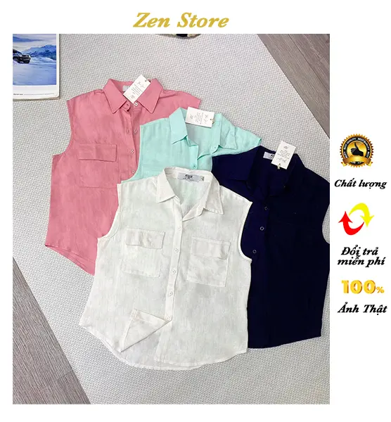 ÁO SOMI NỮ LINEN SÁT NÁCH - 2 TÚI TRƯỚC - CHẤT ĐÃ WASH MỀM RŨ