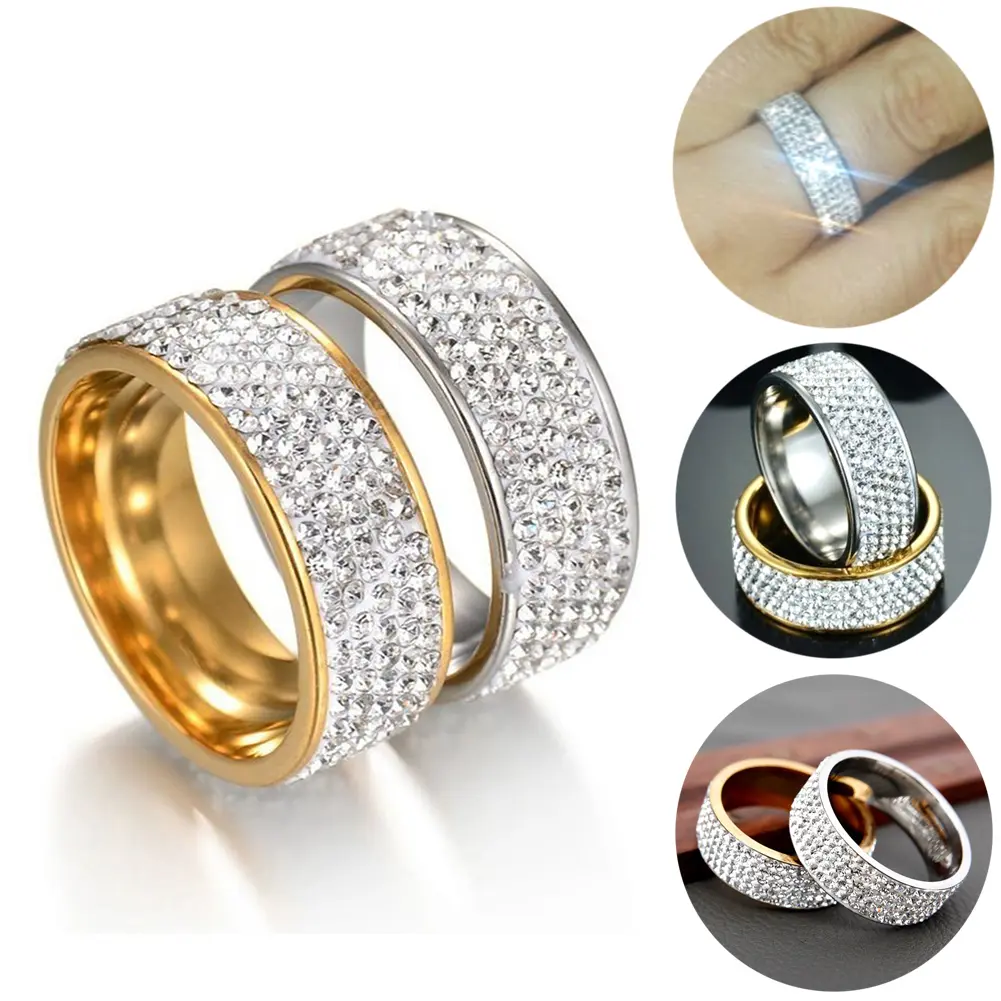 Nhẫn Thép Không Gỉ Dát Kim Cương Giả, Trang Sức Thời Trang Cho Cặp Đôi, Tiệc Tùng, Đám Cưới, Quà Tặng