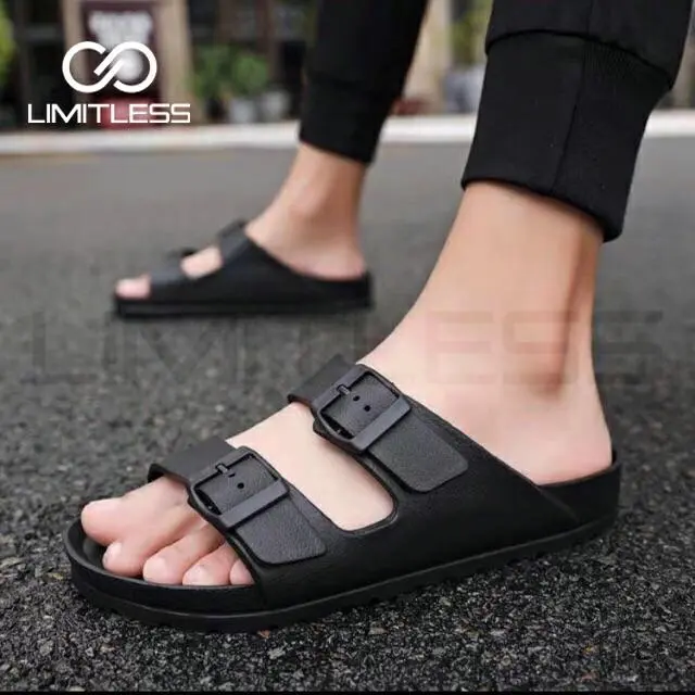 Sandal Pria 2 Strap Kasual Santai Sendal Cowok Slip On Keren Karet