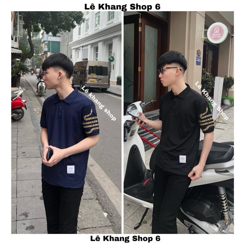 Áo PoLo Vải Gai, 2 Màu, Hoạ Tiết Thêu Hình Vòng Tay Hàng Q.C 0