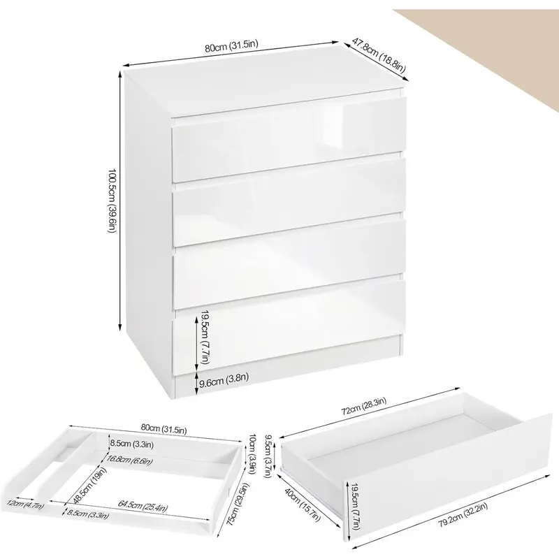 Baby Changing Unit with 4 Drawers, Changing Table Cabinet Baby Changing Station, Infant Diaper Table Changer, Chest of Drawers Dresser for Bedroom Nursery 7